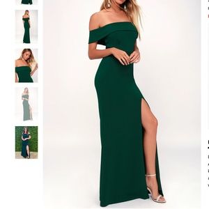 LULU'S Aveline Forest Green Off-the-Shoulder Maxi Dress
